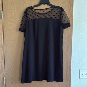 SHEIN Black Mini Dress with Sheer Polka Dot Detail